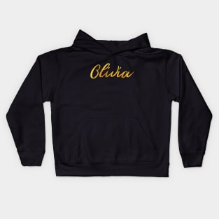 Olivia Name Hand Lettering in Faux Gold Letters Kids Hoodie